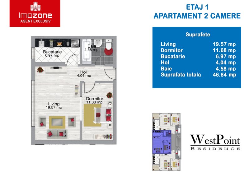 Militari, Pacii, bloc nou, apartament 2 camere, 47 mp, centrala proprie,
